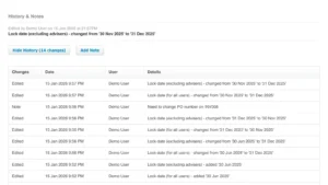Xero Lock date History and Notes